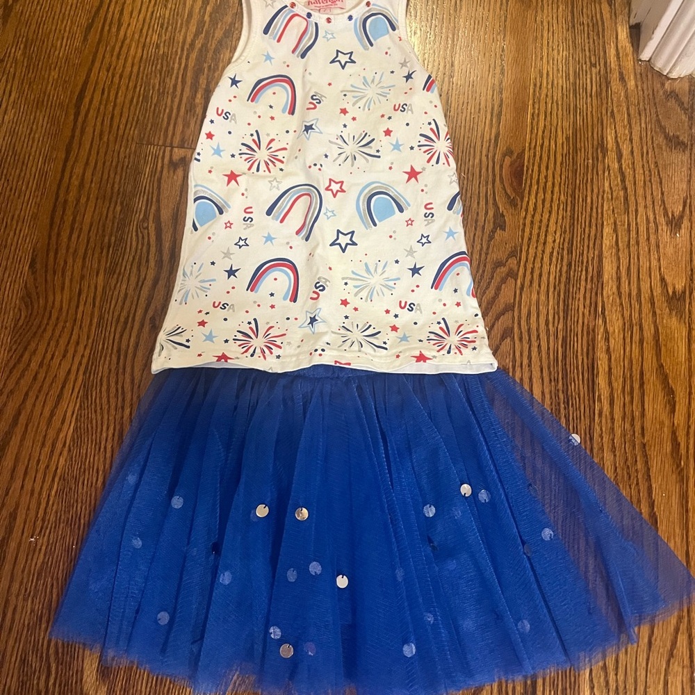 White Tank with Blue Tulle Skirt